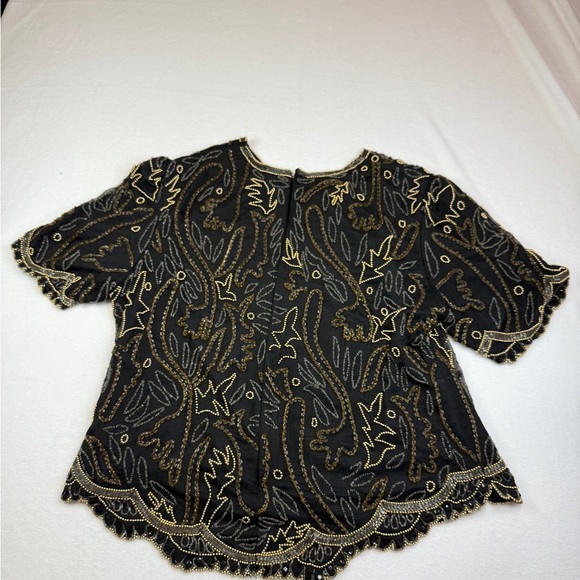 Laurence Kazar 2XL Vintage Black and Silver Silk Beaded Blouse - Picture 2 of 6